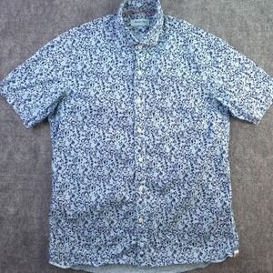 Borgo 28 Shirt Medium Blue Floral Short Sleeve Button Up Cotton